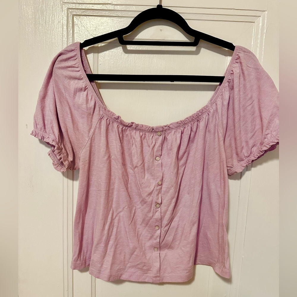 American Eagle Outfitters Light Purple/Pink Off-Shoulder Blouse